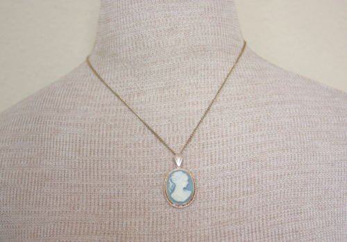 Vintage Sterling Silver Cameo Pendant Chain Necklace