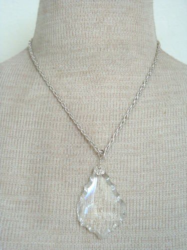 Vintage White Clear Glass Chunky Pendant Chain Necklace