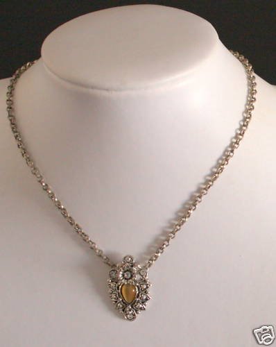 Lovely Rhinestone Brown Glass Necklace/Pendant