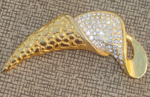 Vintage Curvy White Rhinestone Statement Pin/Brooch