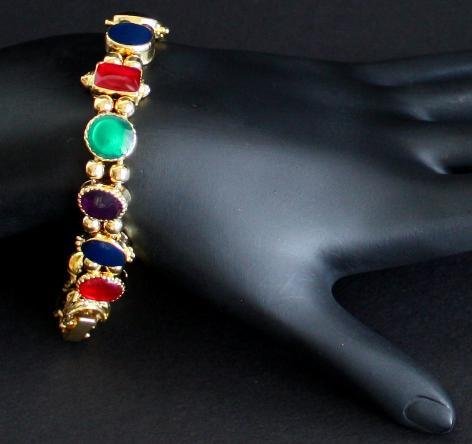 Vintage Vibrant Red Green Blue Black Glass Bracelet