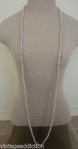 Vintage Pink Marbled Pearl Long Strand Necklace 60"