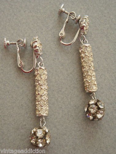 Vintage Rhinestones Ball Long Drop Earrings Pat.Pending