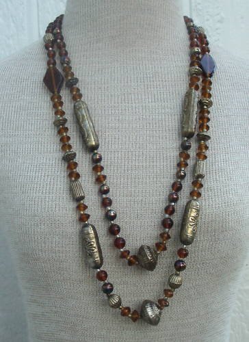 Vintage Art Deco Double Long Strand Necklace Chunky