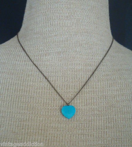 Vintage Blue Turqoise Stone Heart Pendant Necklace
