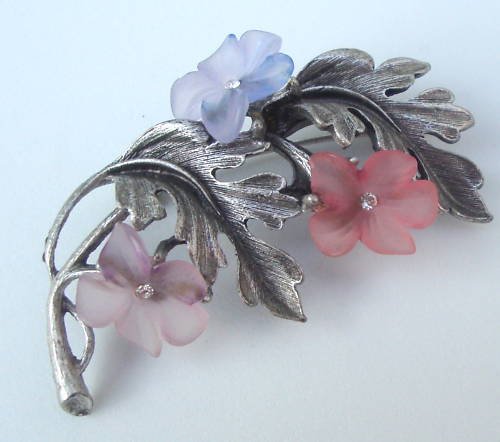 Vintage Lia Pink Purple Flower Lucite Pin Brooch