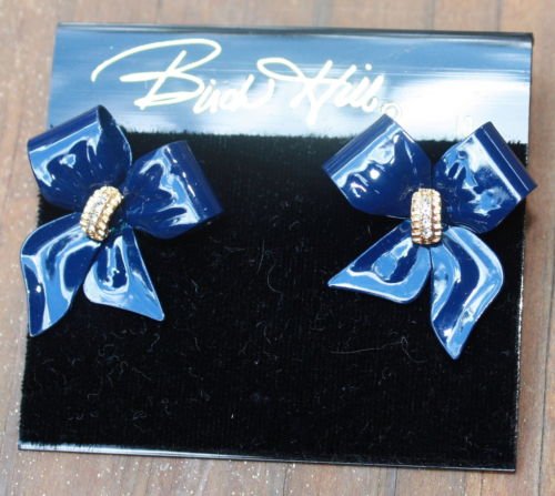 Birch Hill Navy Crystal Bow Earrings & Pin Brooch Set