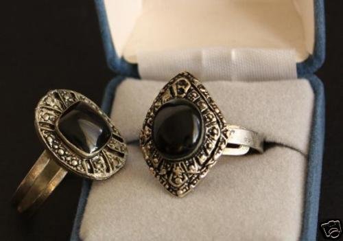 Vintage His&Her Black Onyx Rings Adjustable Unique