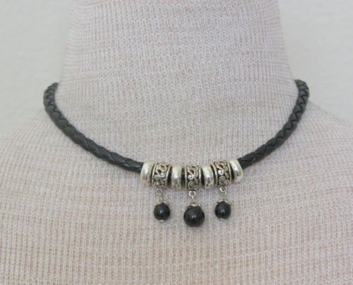 Chunky Choker Necklace & Earrings Set On Black Leather
