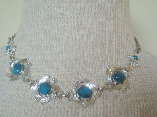 Vintage Chrome BlueTurquoise Necklace Earrings Set
