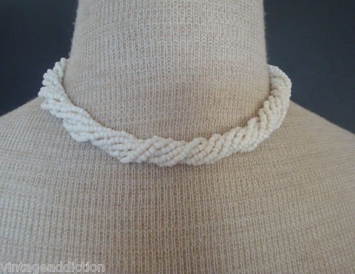 Charming Vintage Trifari Twisted White Bead Necklace