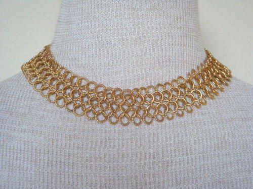 Vintage Interlinked Gold Tone Wide Chain Necklace