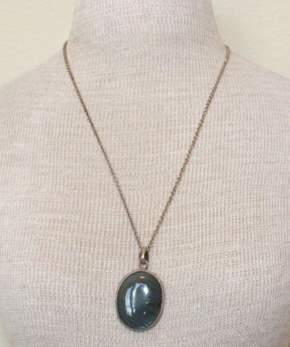 Vintage Dark Green Chunky Glass Pendant Chain Necklace