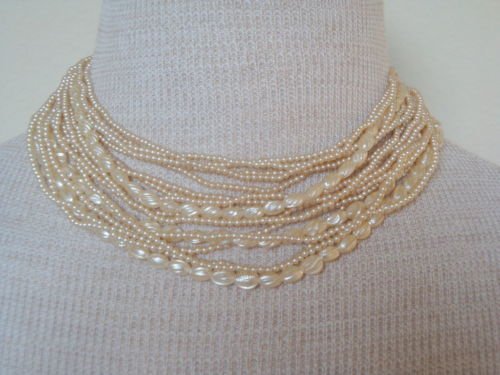 Vintage Elegant Cream Faux Pearl Multi Strands Necklace