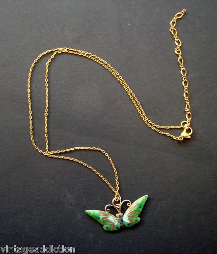 Vibrant Vintage Green Butterfly Pendant Necklace
