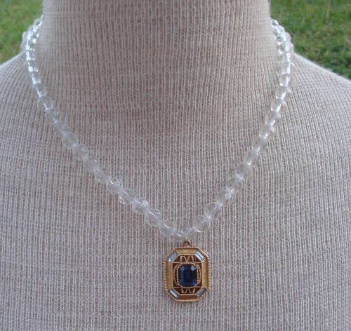 Vintage Victorian Revival White Glass Pendant Necklace