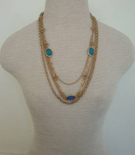 Vintage Multi Layer Chain Glass Older Necklace