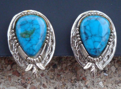Vintage Signed ART Blue Turquoise Clip Earrings