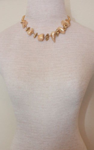 Vintage Chunky Mother Of Pearl Gold Choker Necklace