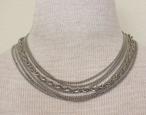 Vintage Silver Tone Multichain / Tiered Necklace