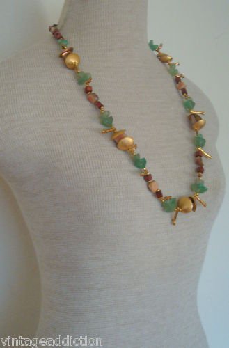Miriam Haskell Green Aqua MOP Necklkace Earring Set
