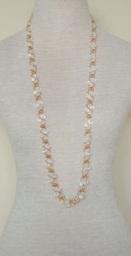 Vintage White Crystal Glass 37" Long Strand necklace