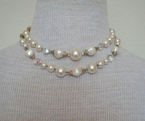 Vintage AB Glass Necklace Baroque Two Strands Necklace