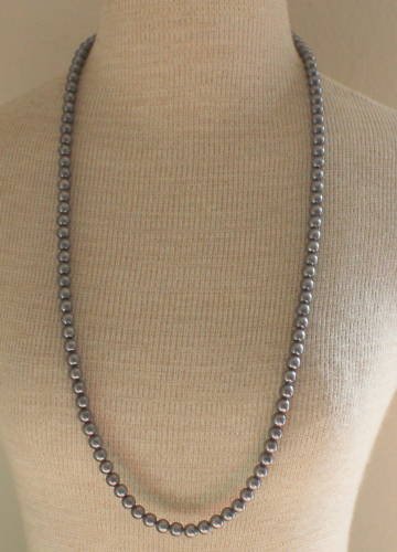 Vintage Art Deco Gray Faux Pear Long Strand Necklace