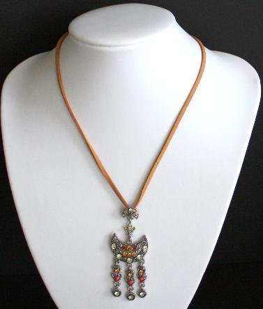 Vintage Orange Rhinestone Leather Necklace