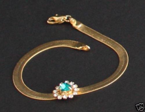 Vintage Liquid Chain Green Rhinestone Bracelet