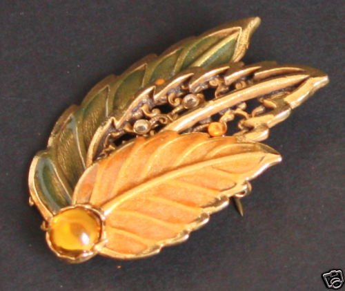 Vintage Signed KC Leaf Fall Color Pin/Brooch