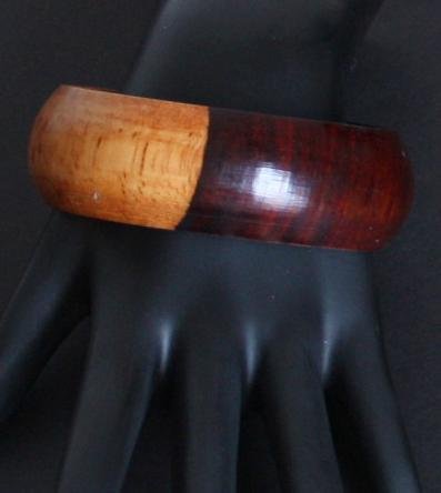 Vintage Dual Tone Chunky Wood Bangle Bracelet