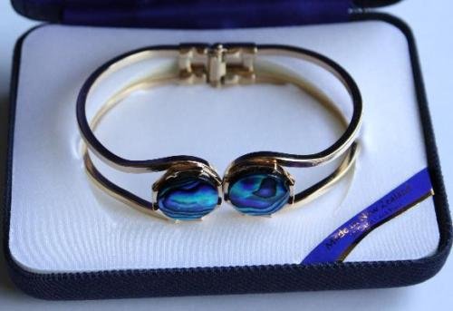 Vintage Paua Shell Gold Plated Clamper Bracelet Ariki