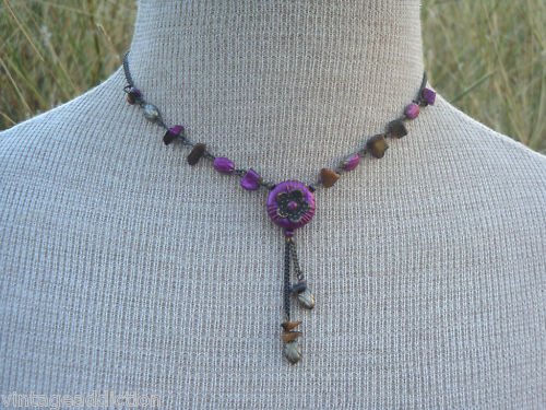 Vintage Purple Agate Stone Cute Necklace