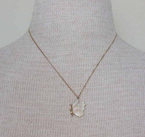 Vintage 1928 Enamel Butterfly Pendant Chain Necklace