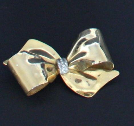 Vintage Art Deco Rhinestone Gold Large Bow Pin/Brooch