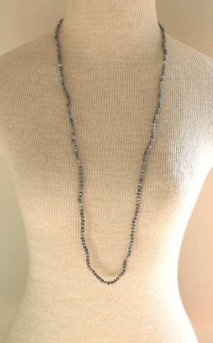 Vintage Gray Stone Long Strand Necklace 34"