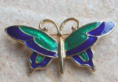 Cute Vintage Green Enamel Butterfly Pin Brooch