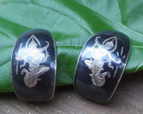 Vintage Siam Sterling Silver Thai Goddess Clip Earrings