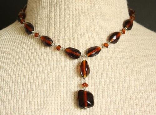 Vintage Brown Glass Bracelet Necklace Parure Set