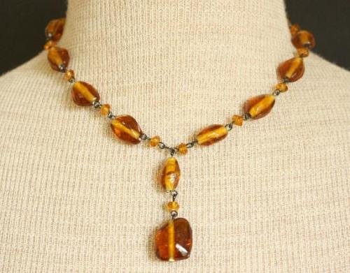 Vintage Brown Glass Bead Necklace Pretty!