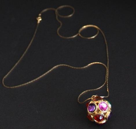 Vintage Red Purple Ball Rhinestone Pendant /Necklace