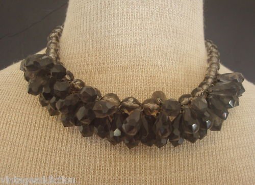 Vintage Chunky Gray Faceted Lucite Necklace