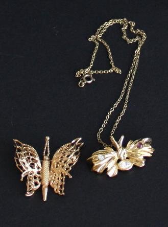 Vintage Rhinestone Butterfly Monet Brooch & Necklace