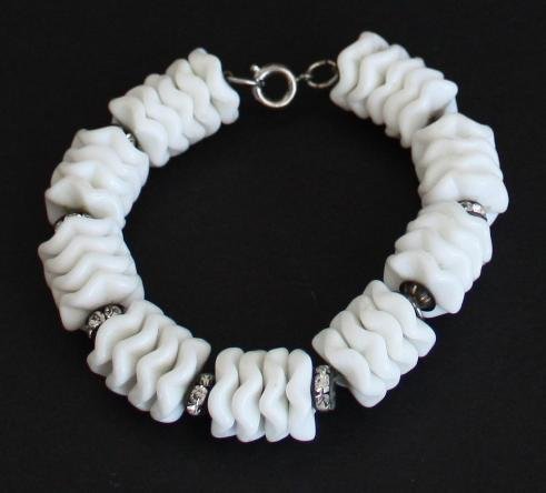 Vintage White Disks Rhinestones Bracelet Cute!