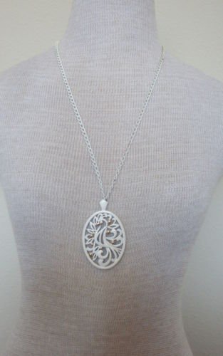 Vintage Monet White Enamel Chunky Pendant Necklace