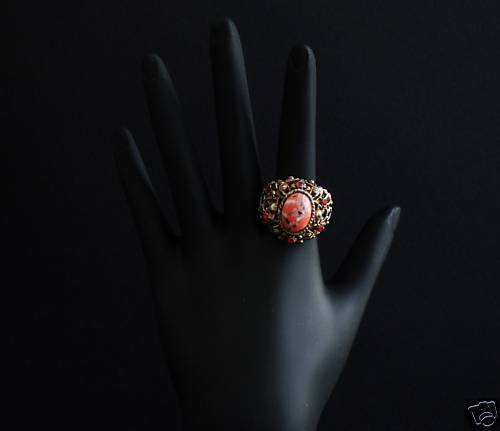 Vintage Deco Chunky Orange Stone Cocktail Ring Size 6.5