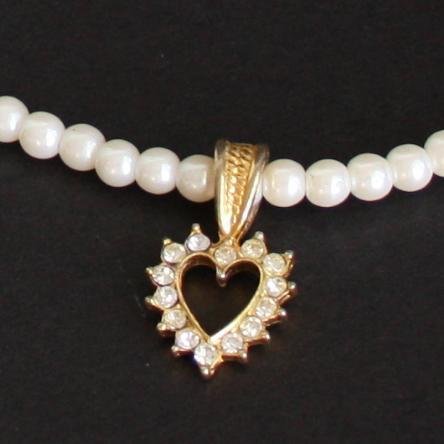 Vintage White F Pearl Rhinestone Heart Necklace/Pendant