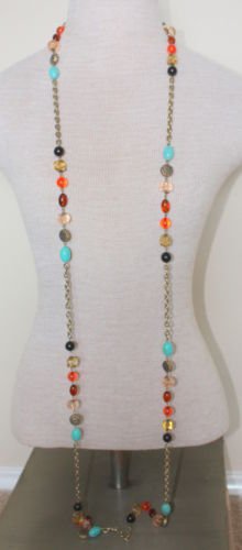 Vintage Multi Color Beads 70" Long Chain Necklace