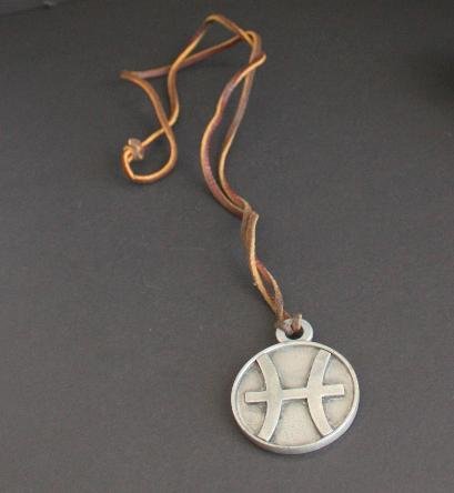 Unique Vintage Pewter Zodiac Necklace Leather Pendant